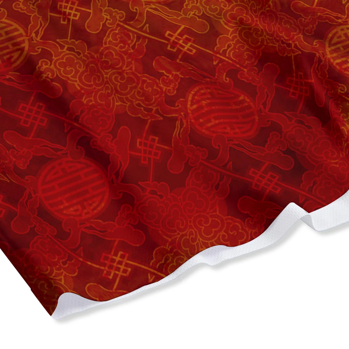 Chinese Red Print Pattern Mesh Shorts - Image 4
