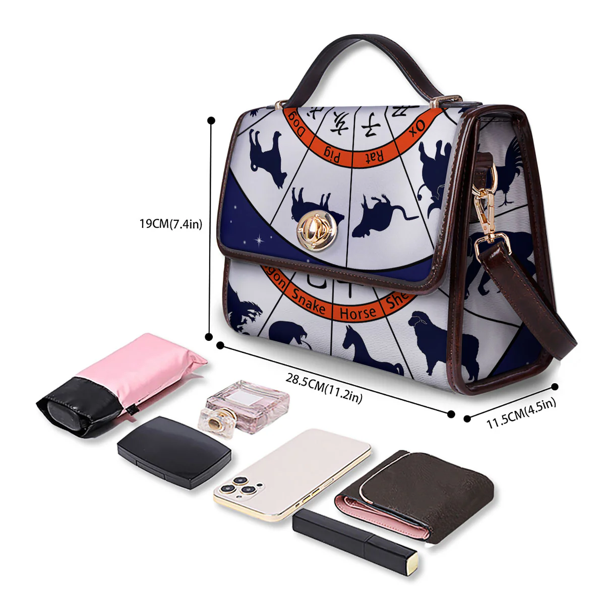 Chinese Zodiac Signs Yin Yang Print Women's Satchel Bag - Image 4