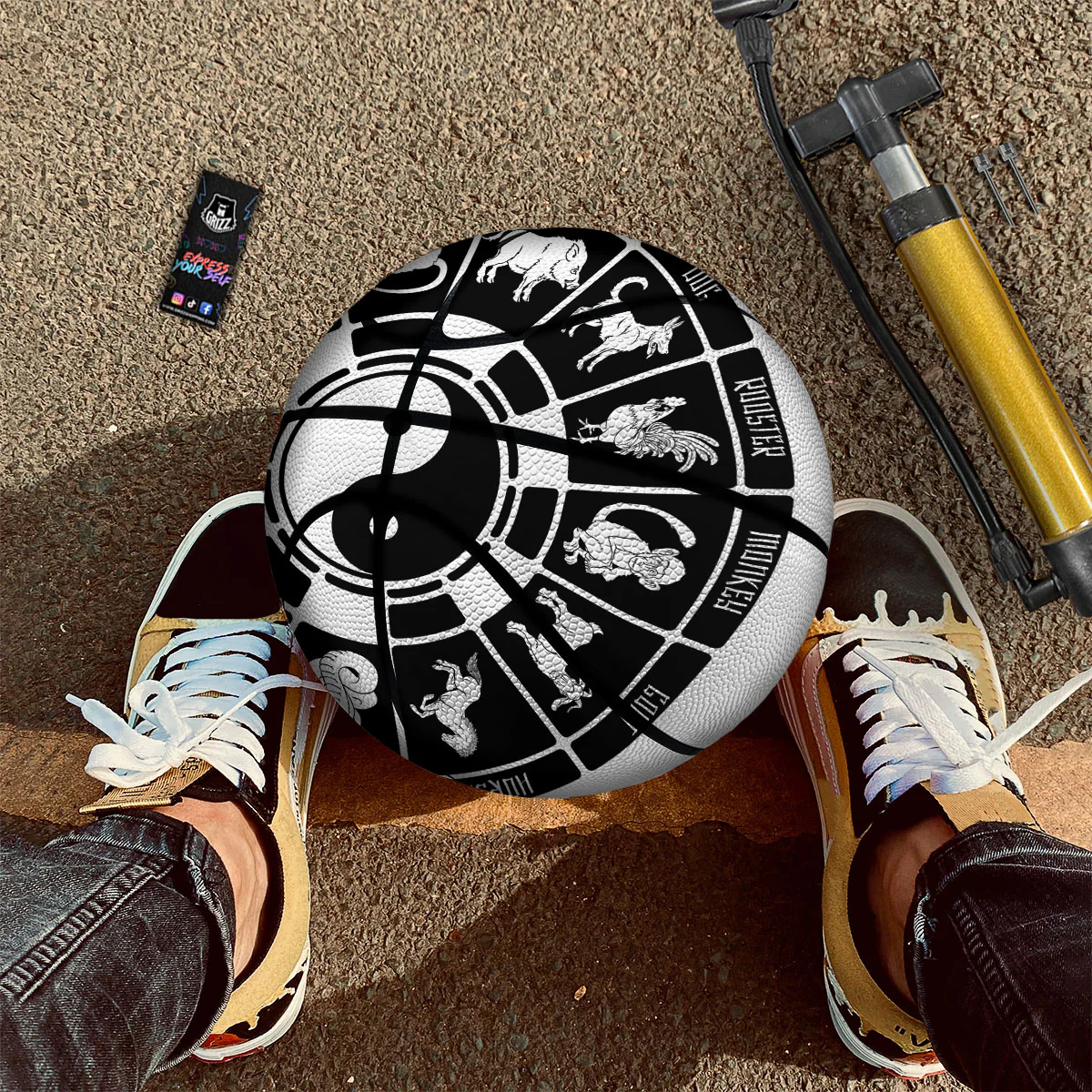 Chinese Zodiac White And Black Print Basketball - Image 2