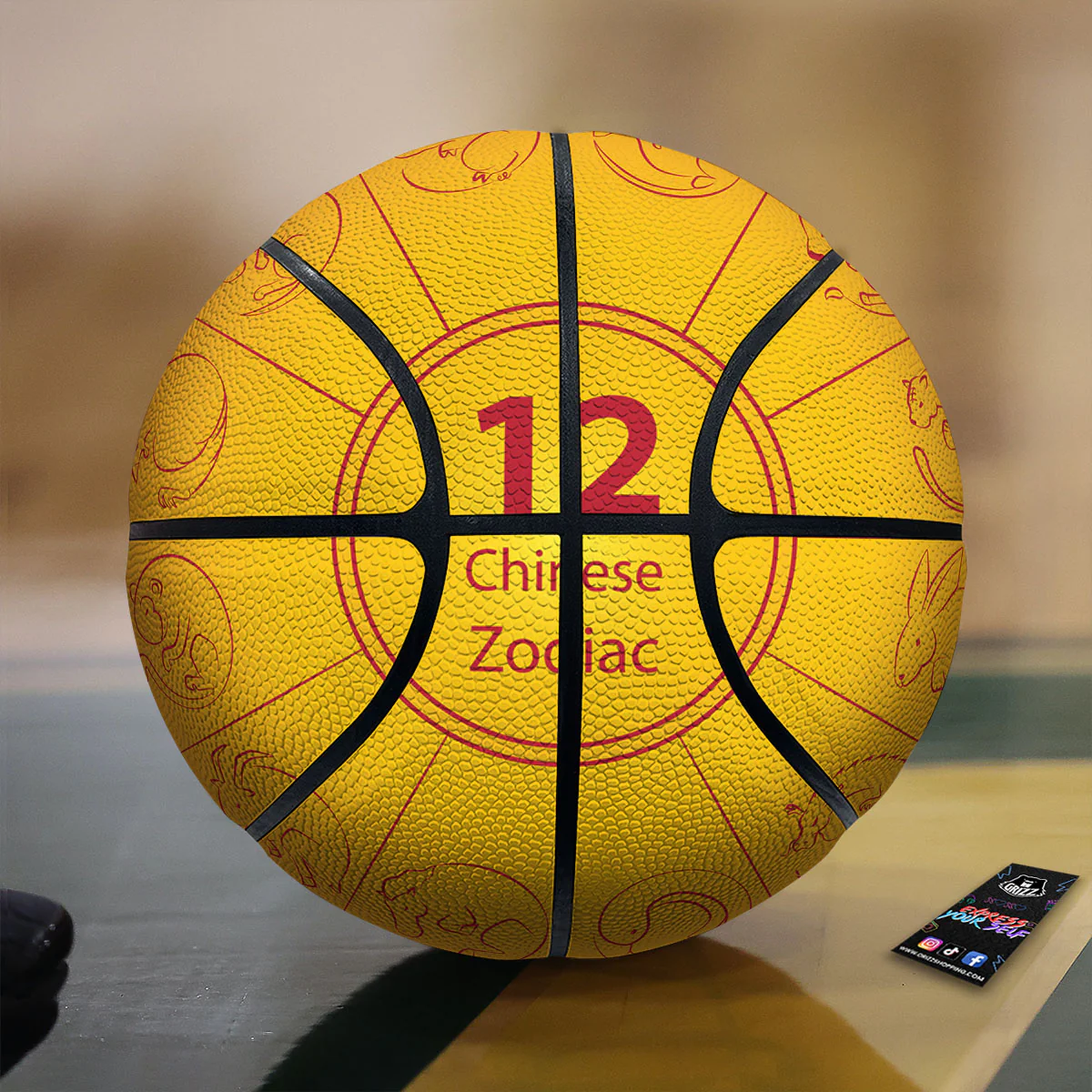Chinese Zodiac Yellow And Red Print Basketball