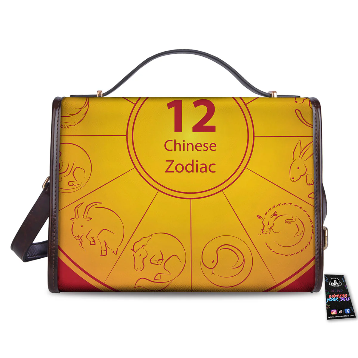 Chinese Zodiac Yellow And Red Print Women's Satchel Bag - Image 2