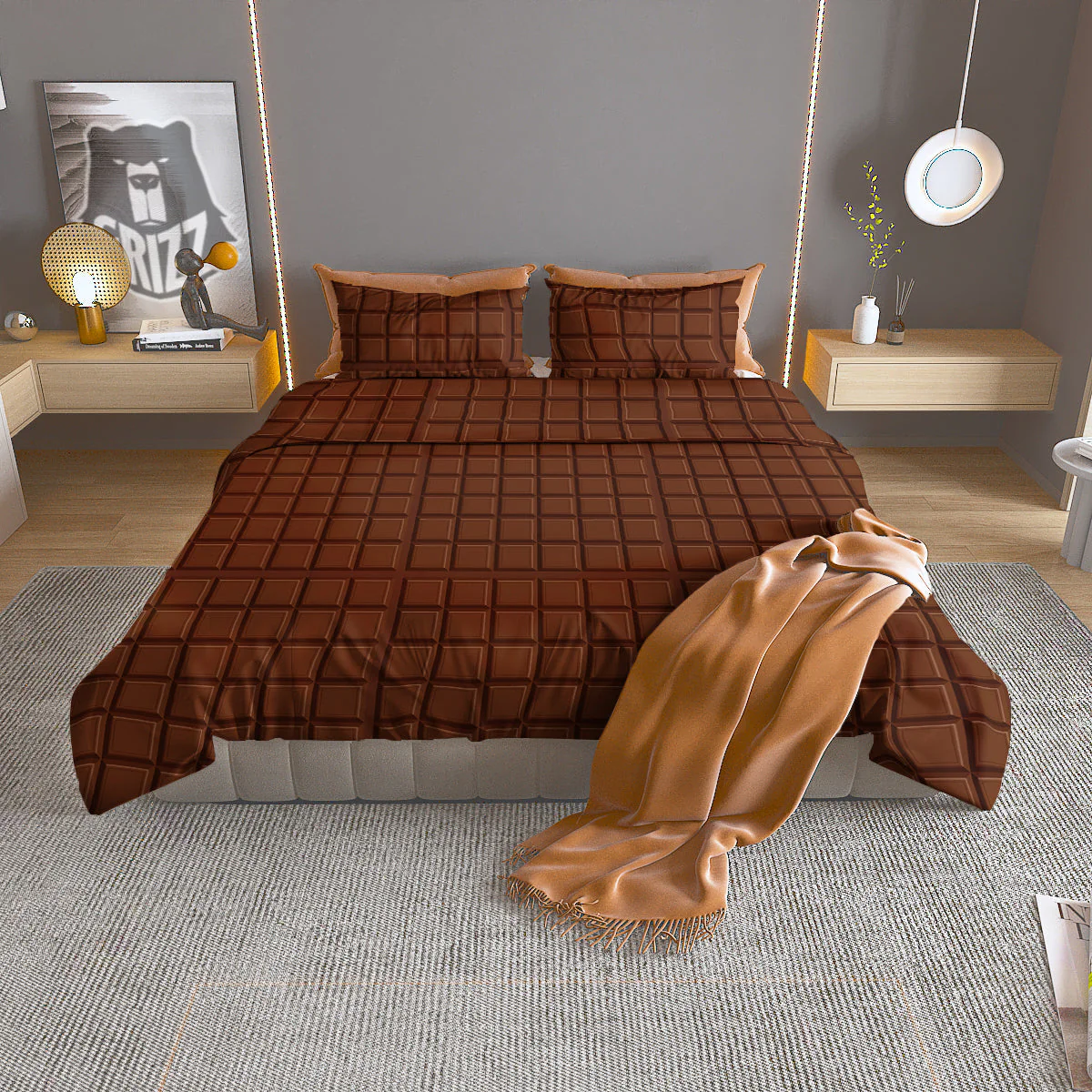Chocolate Bar Brown Print Pattern Duvet Cover Bedding Set