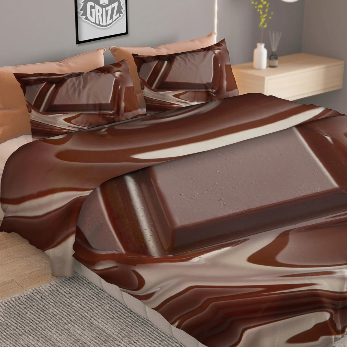 Chocolate Print Duvet Cover Bedding Set - Image 2