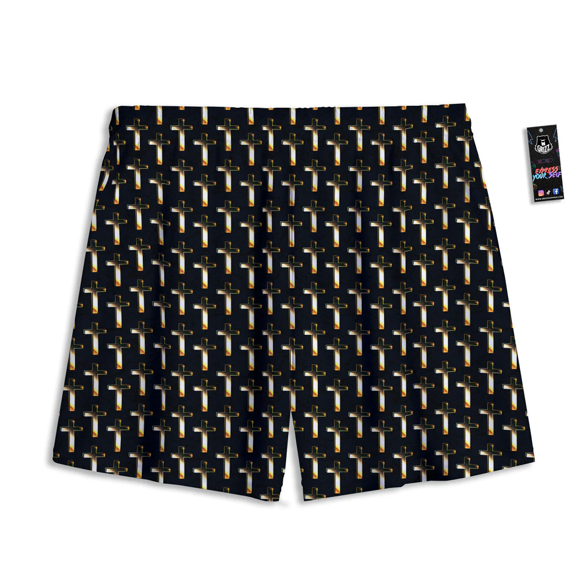 Christian Cross Print Pattern Mesh Shorts - Image 2