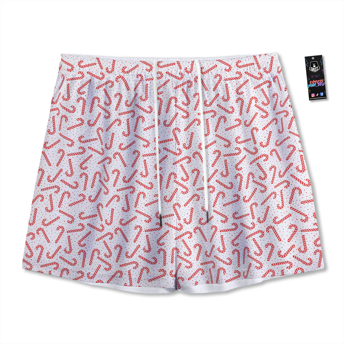 Christmas Candy Print Pattern Mesh Shorts