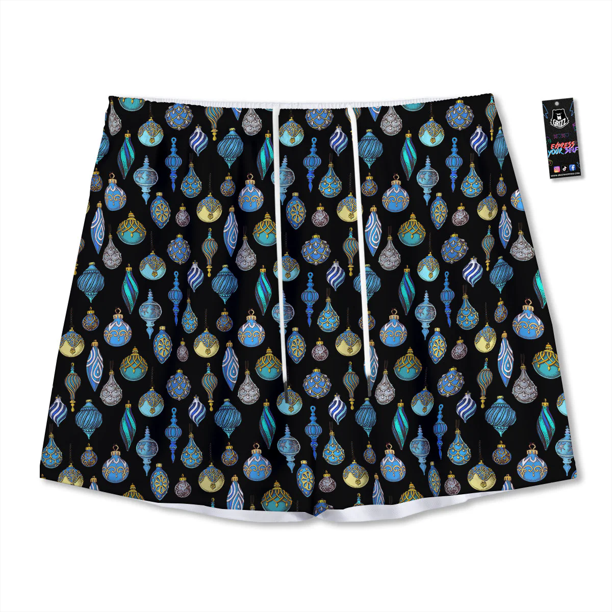 Christmas Decorations Drawing Print Pattern Mesh Shorts