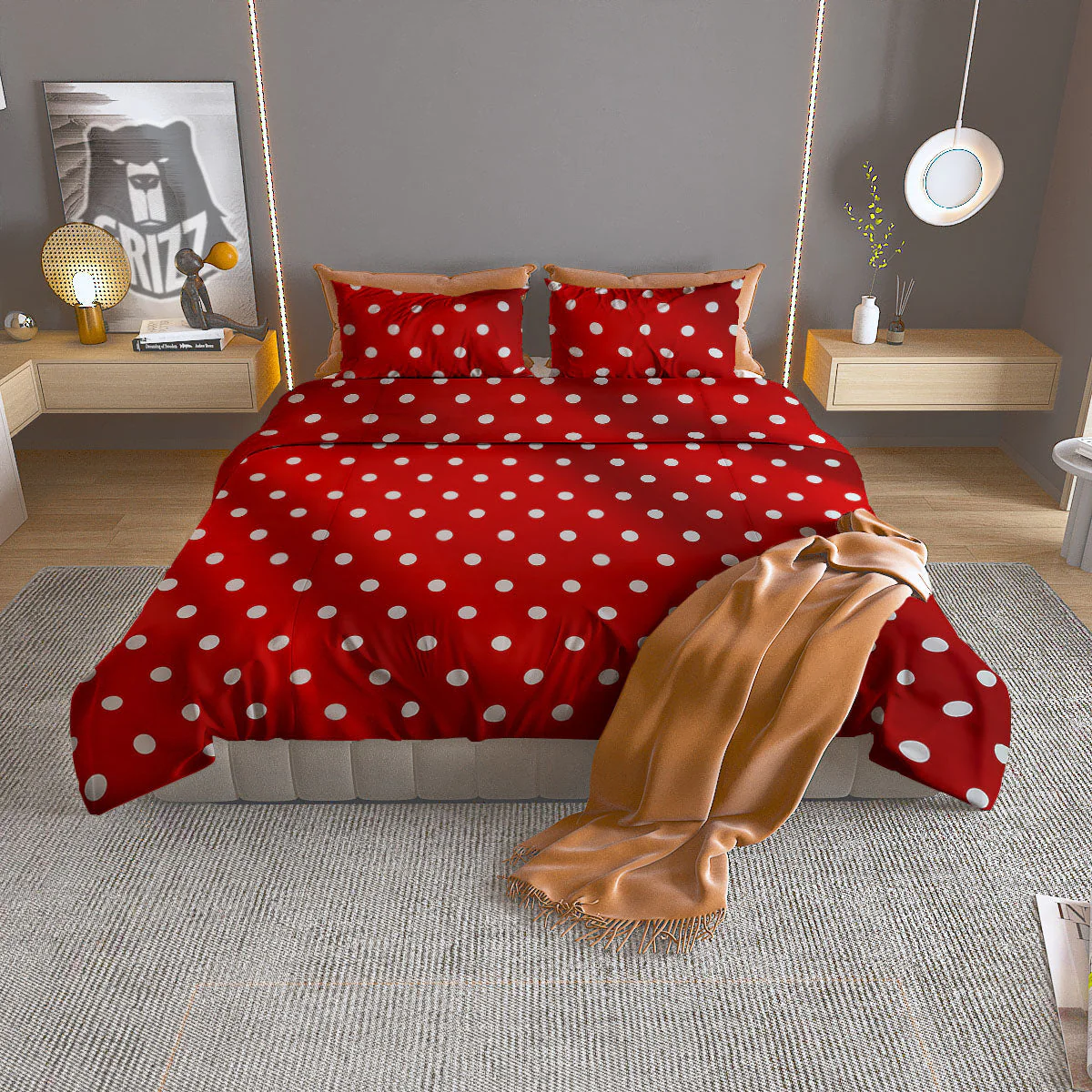 Christmas Dots White And Red Print Duvet Cover Bedding Set