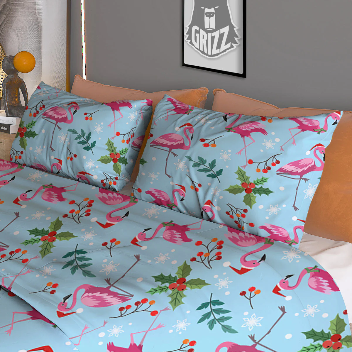Christmas Flamingo Pink Print Pattern Duvet Cover Bedding Set - Image 3