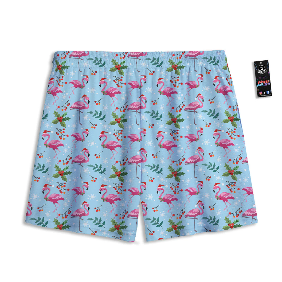 Christmas Flamingo Pink Print Pattern Mesh Shorts - Image 2