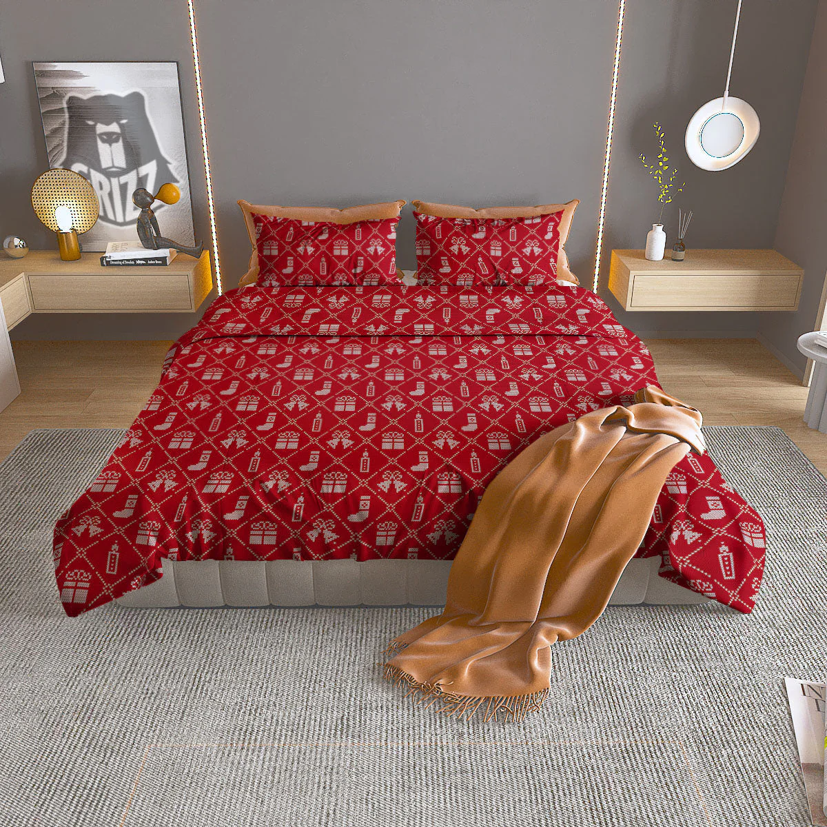 Christmas Gift Knitted Print Pattern Duvet Cover Bedding Set