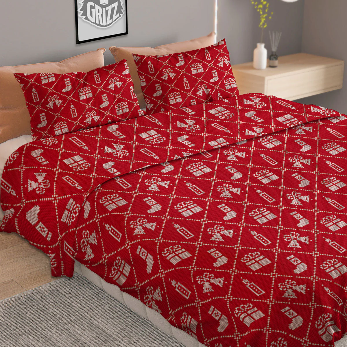 Christmas Gift Knitted Print Pattern Duvet Cover Bedding Set - Image 2