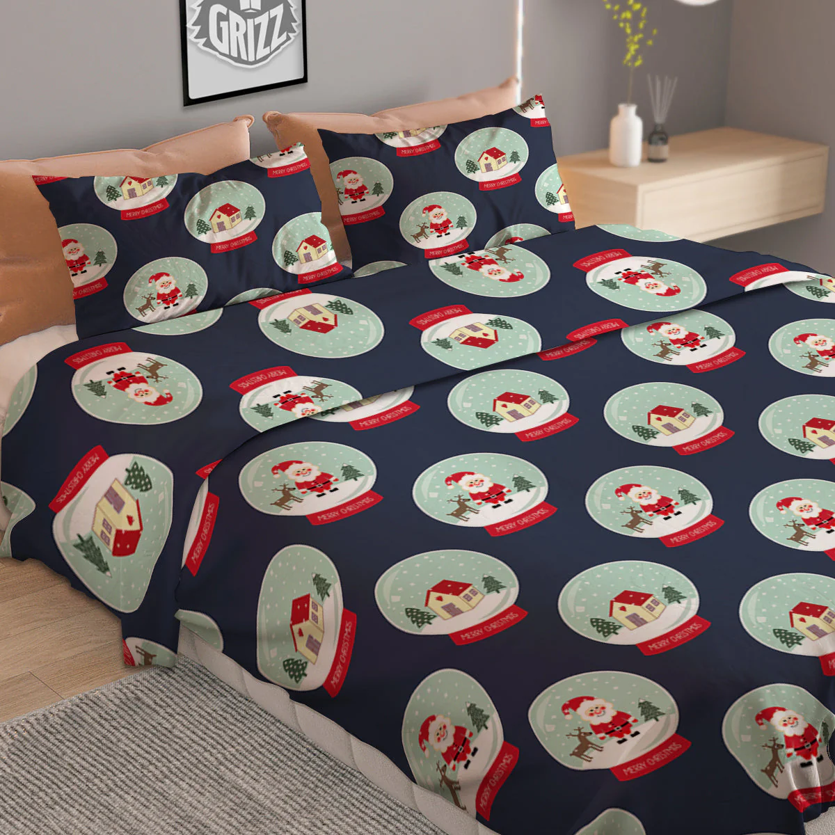 Christmas Snow Globe Print Pattern Duvet Cover Bedding Set - Image 2