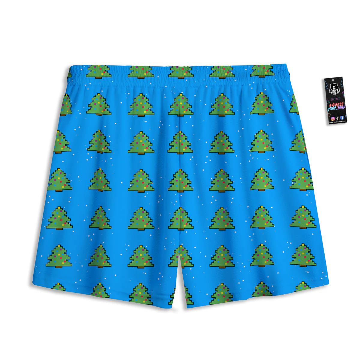 Christmas Tree 8-Bit Pixel Print Pattern Mesh Shorts - Image 2