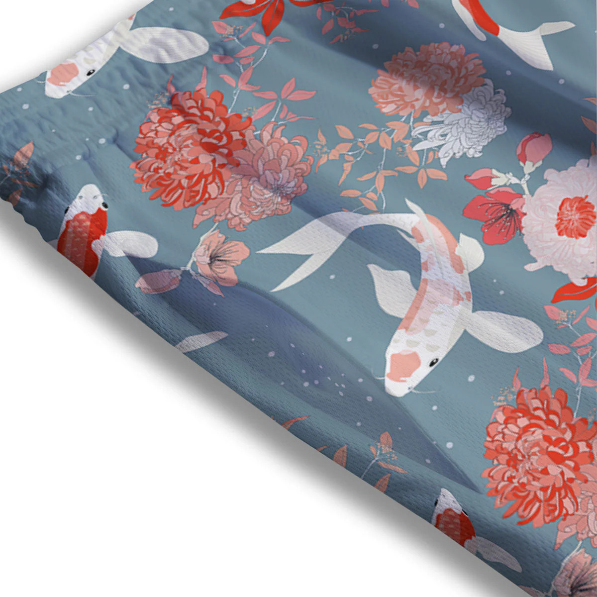 Chrysanthemum And Koi Carp Print Pattern Mesh Shorts - Image 3