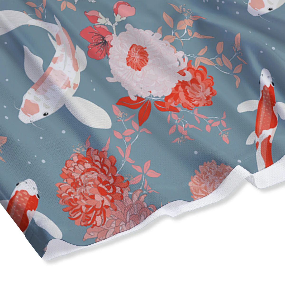Chrysanthemum And Koi Carp Print Pattern Mesh Shorts - Image 4