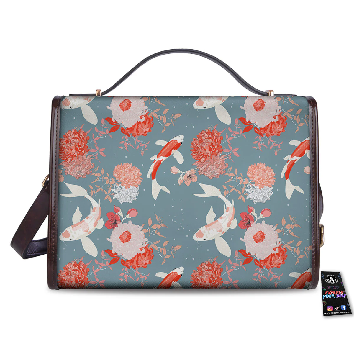 Chrysanthemum And Koi Carp Print Pattern Women's Satchel Bag - Image 2