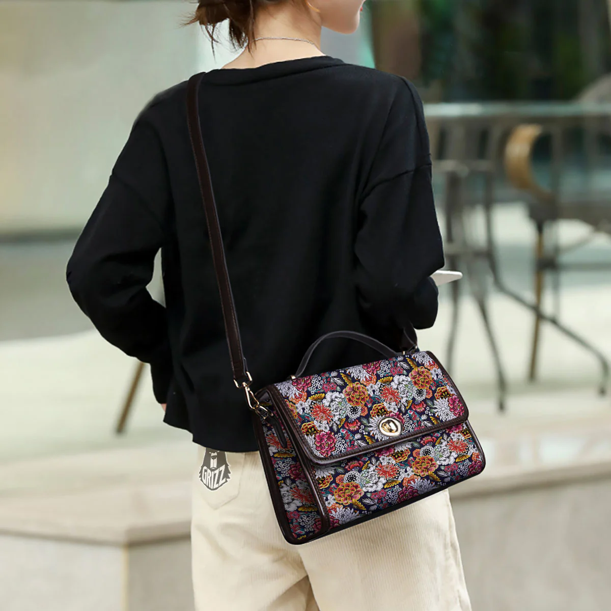 Chrysanthemum Japanese Print Pattern Women's Satchel Bag - Image 3