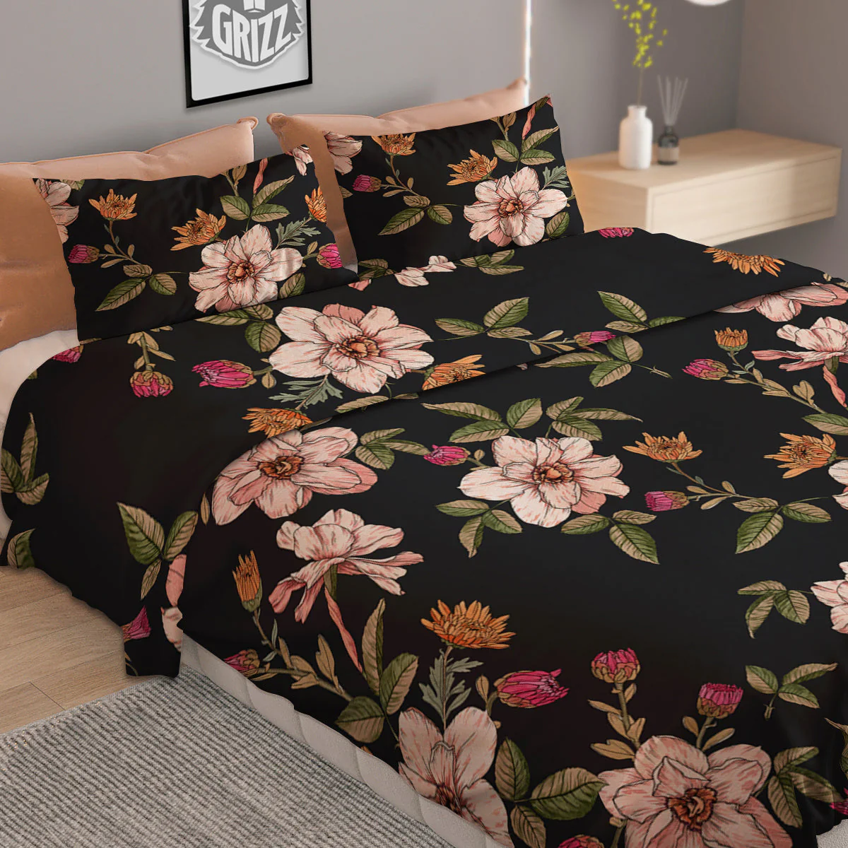 Chrysanthemum Watercolor Print Pattern Duvet Cover Bedding Set - Image 2