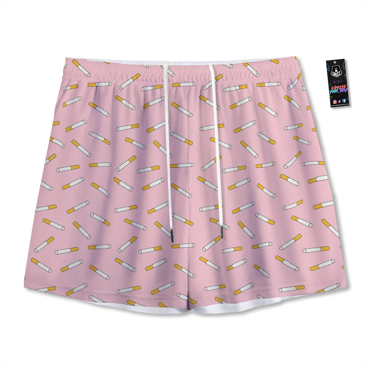Cigarette And Pink Print Pattern Mesh Shorts