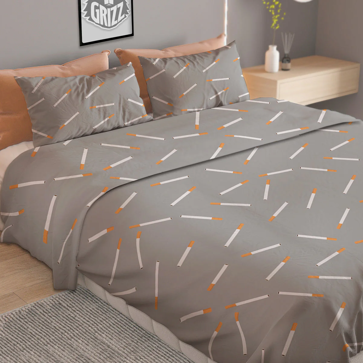 Cigarette Gray Print Pattern Duvet Cover Bedding Set - Image 2