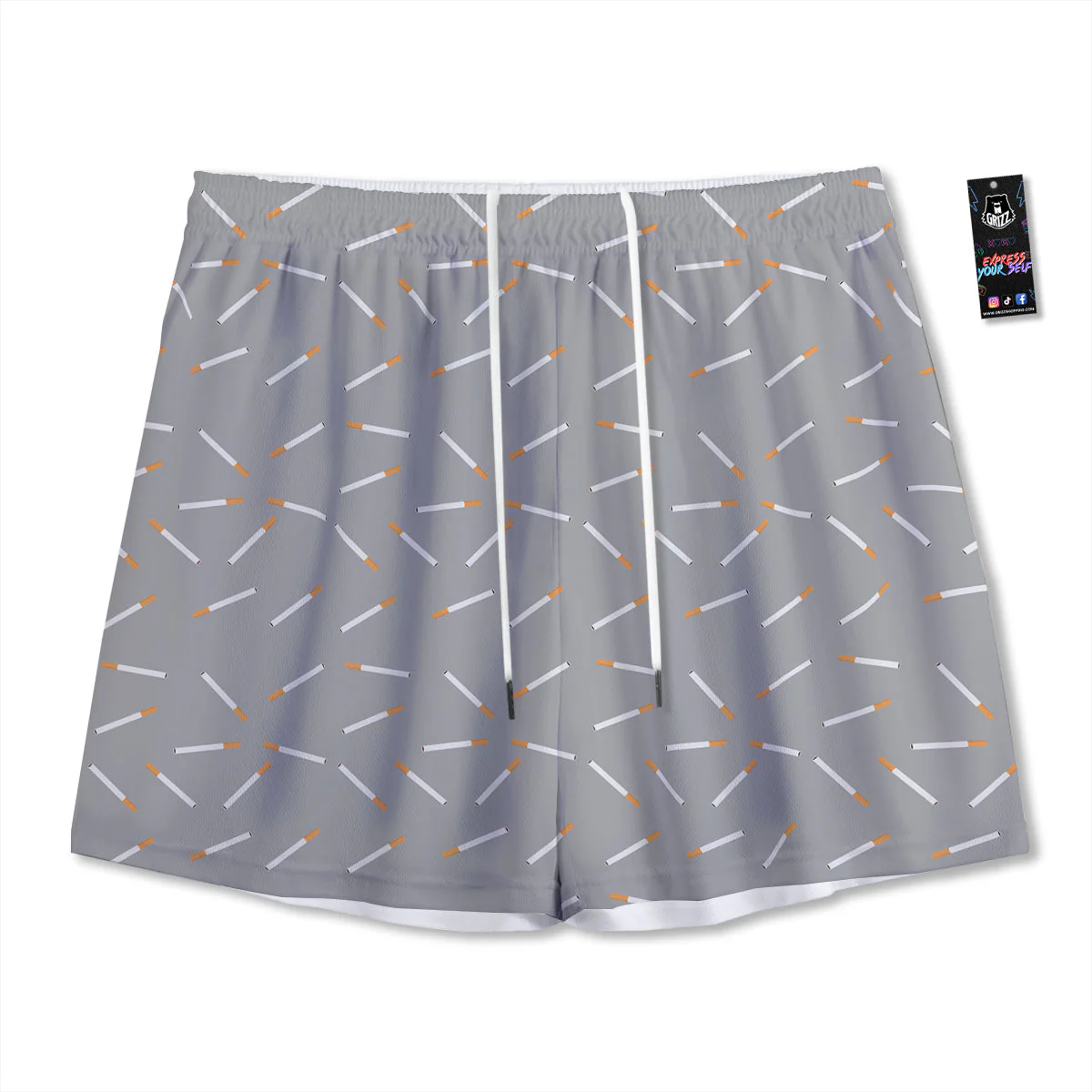 Cigarette Gray Print Pattern Mesh Shorts