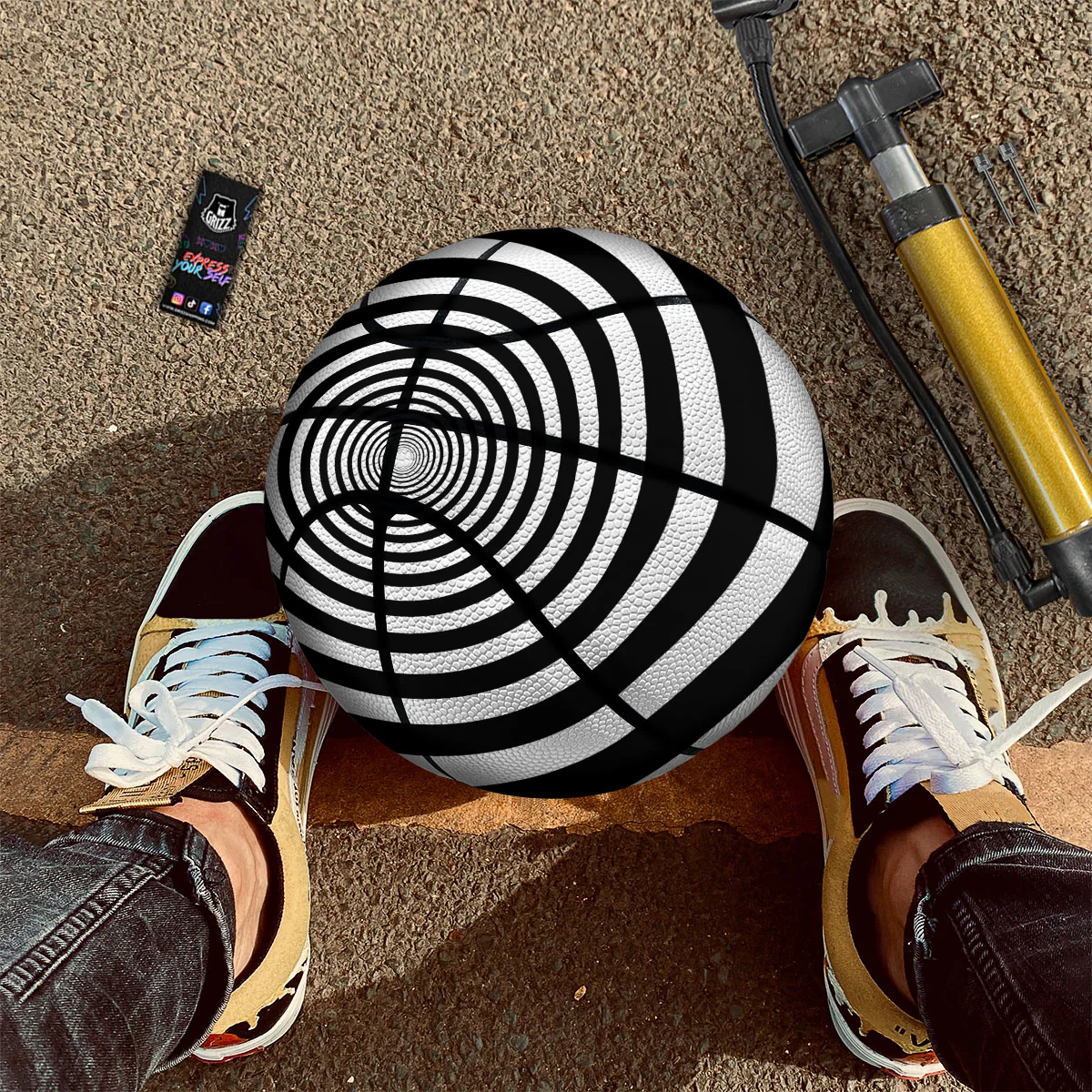Circle Illusion White And Black Print Basketball - Image 2