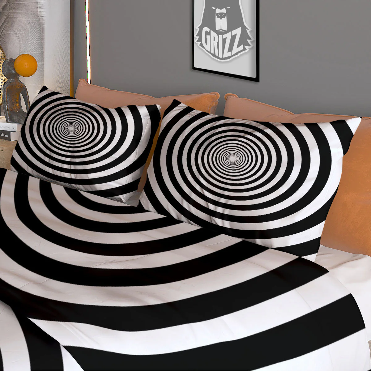 Circle Illusion White And Black Print Duvet Cover Bedding Set - Image 3