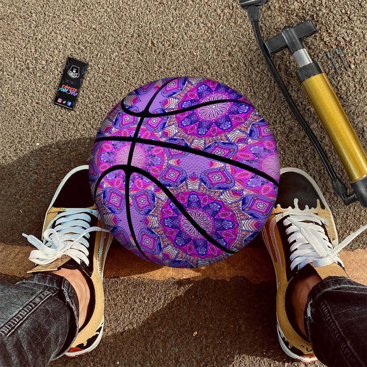Circle Mandala Purple Print Basketball - Image 2