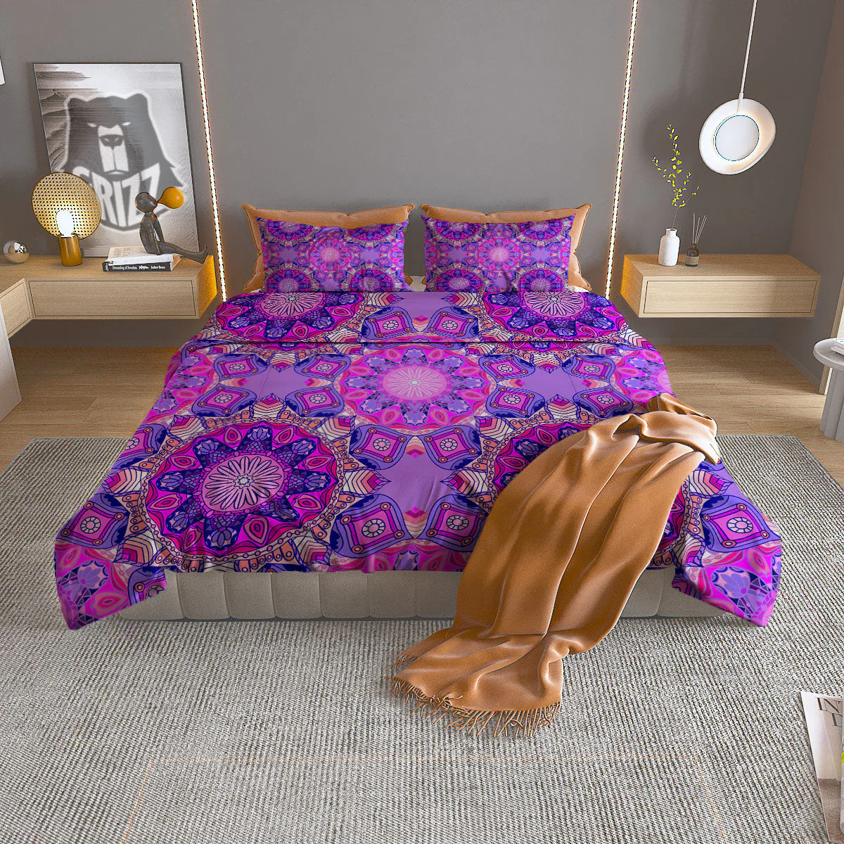 Circle Mandala Purple Print Duvet Cover Bedding Set