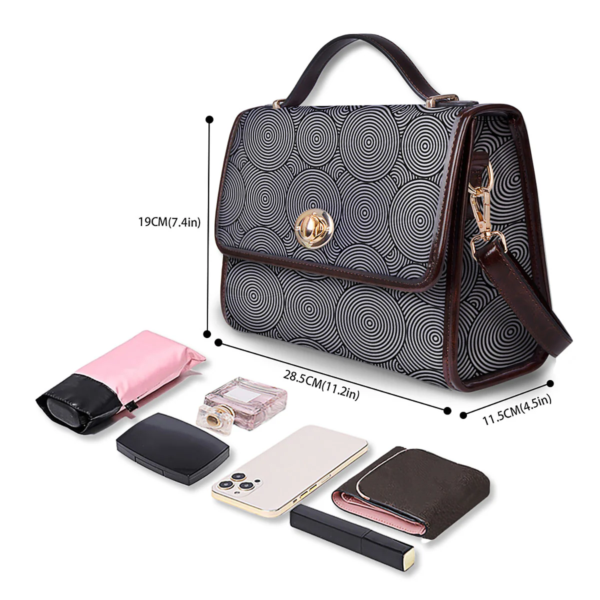 Circle Psychedelic Print Pattern Women's Satchel Bag - Image 4