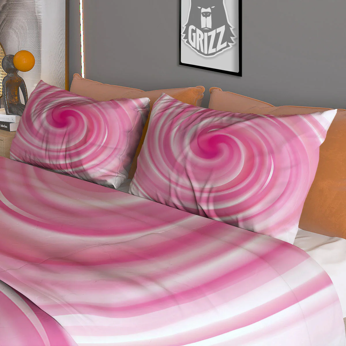 Circle Swirl Pink Print Duvet Cover Bedding Set - Image 3