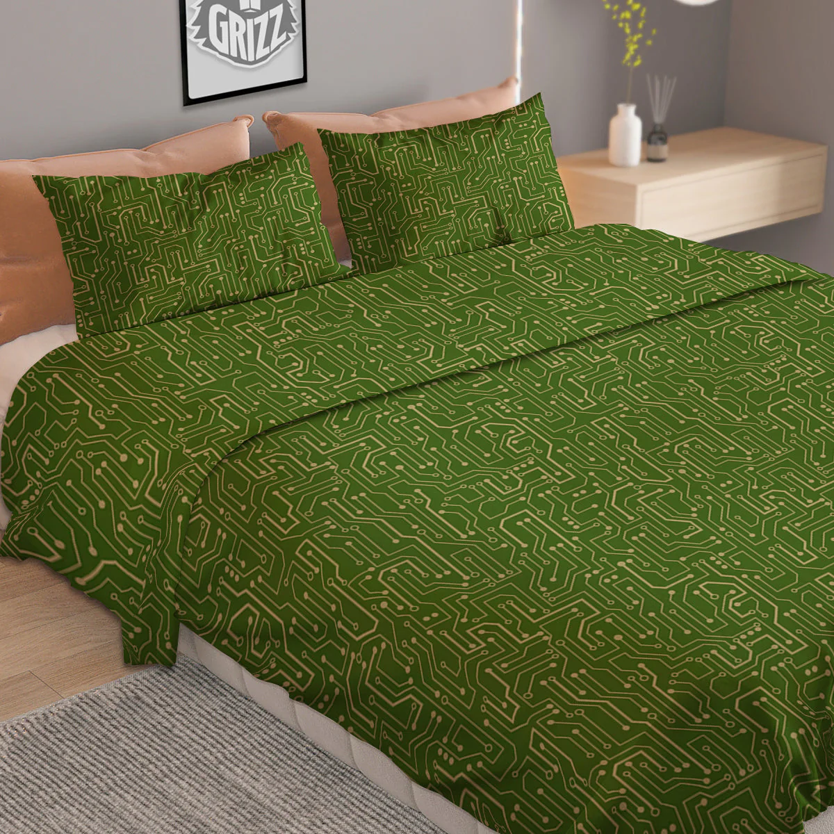 Circuit Green Print Pattern Duvet Cover Bedding Set - Image 2