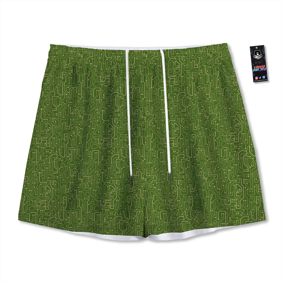 Circuit Green Print Pattern Mesh Shorts