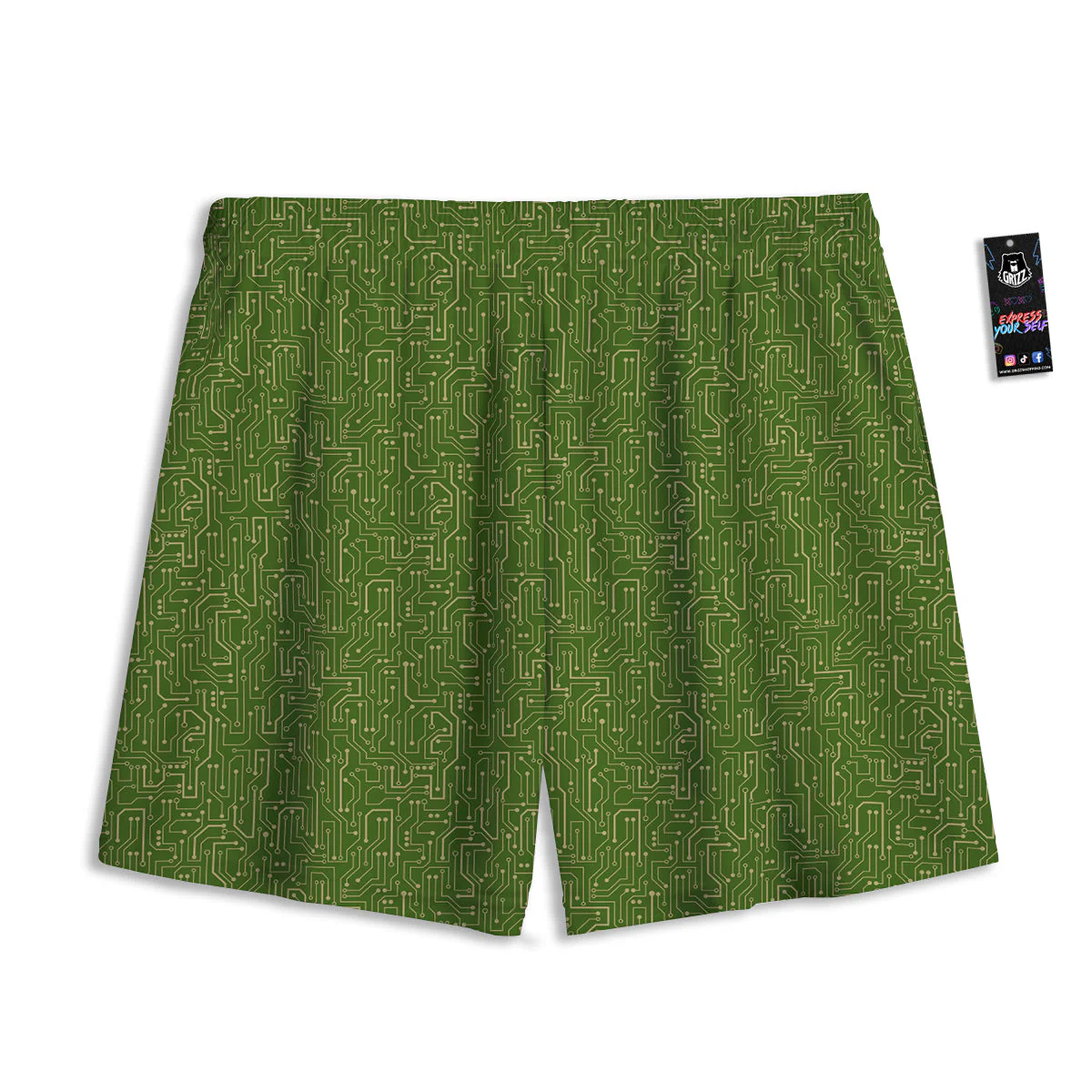 Circuit Green Print Pattern Mesh Shorts - Image 2