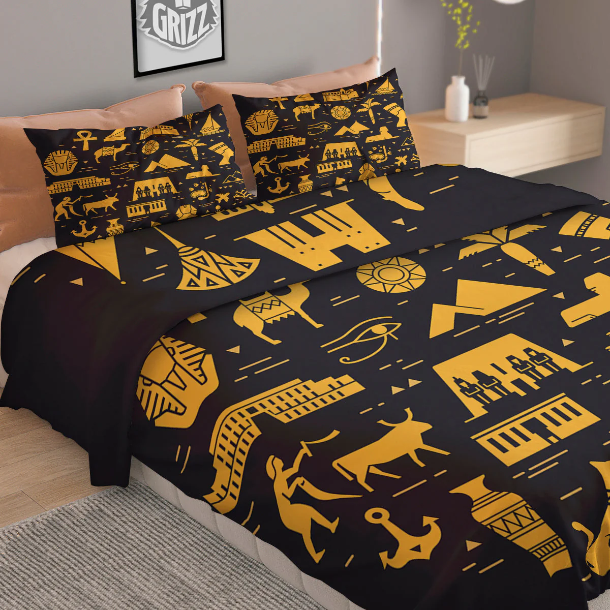 Circular Symbols Of Egypt Print Duvet Cover Bedding Set - Image 2