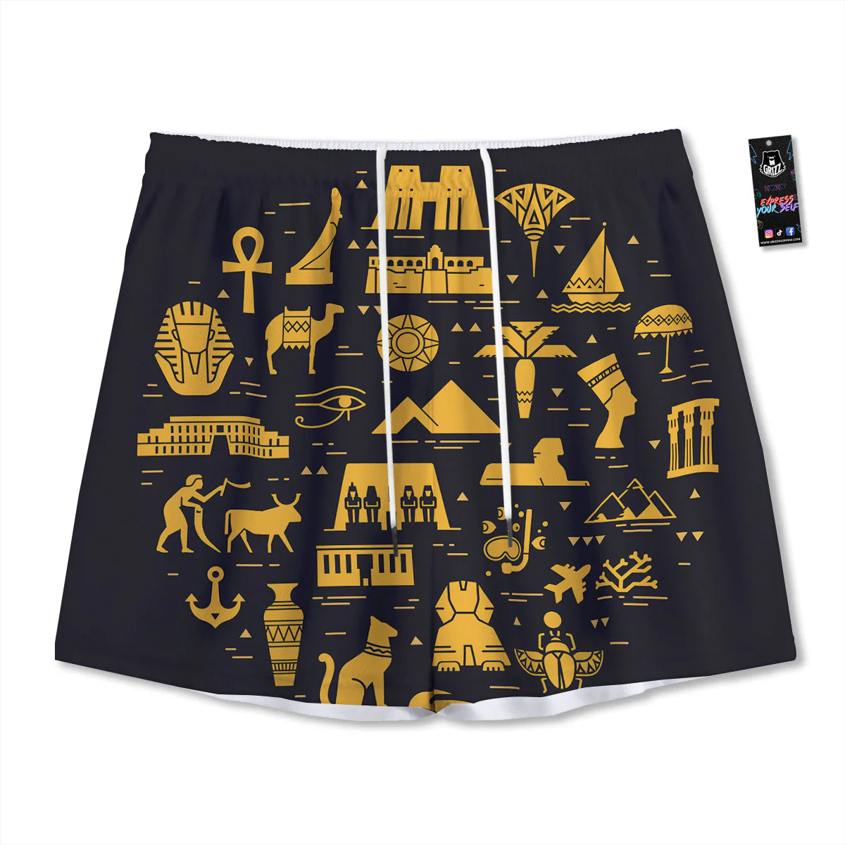 Circular Symbols Of Egypt Print Mesh Shorts