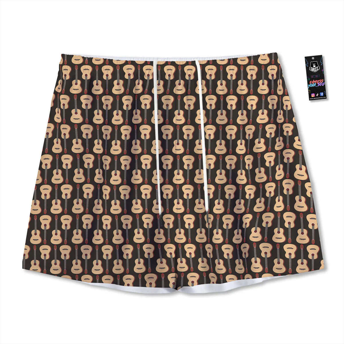 Classic Guitar Print Pattern Mesh Shorts