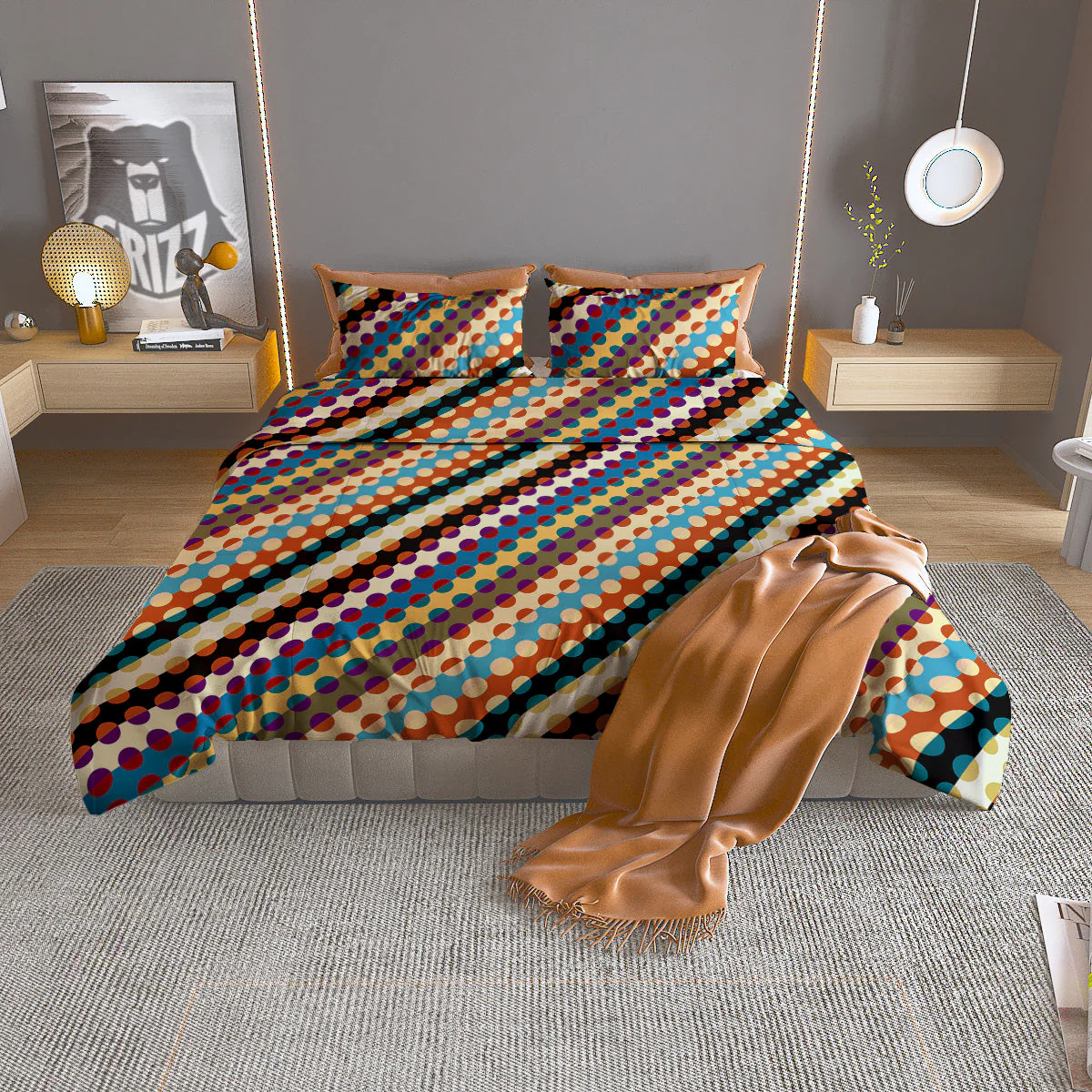 Classic Stripe Polka Dot Print Pattern Duvet Cover Bedding Set