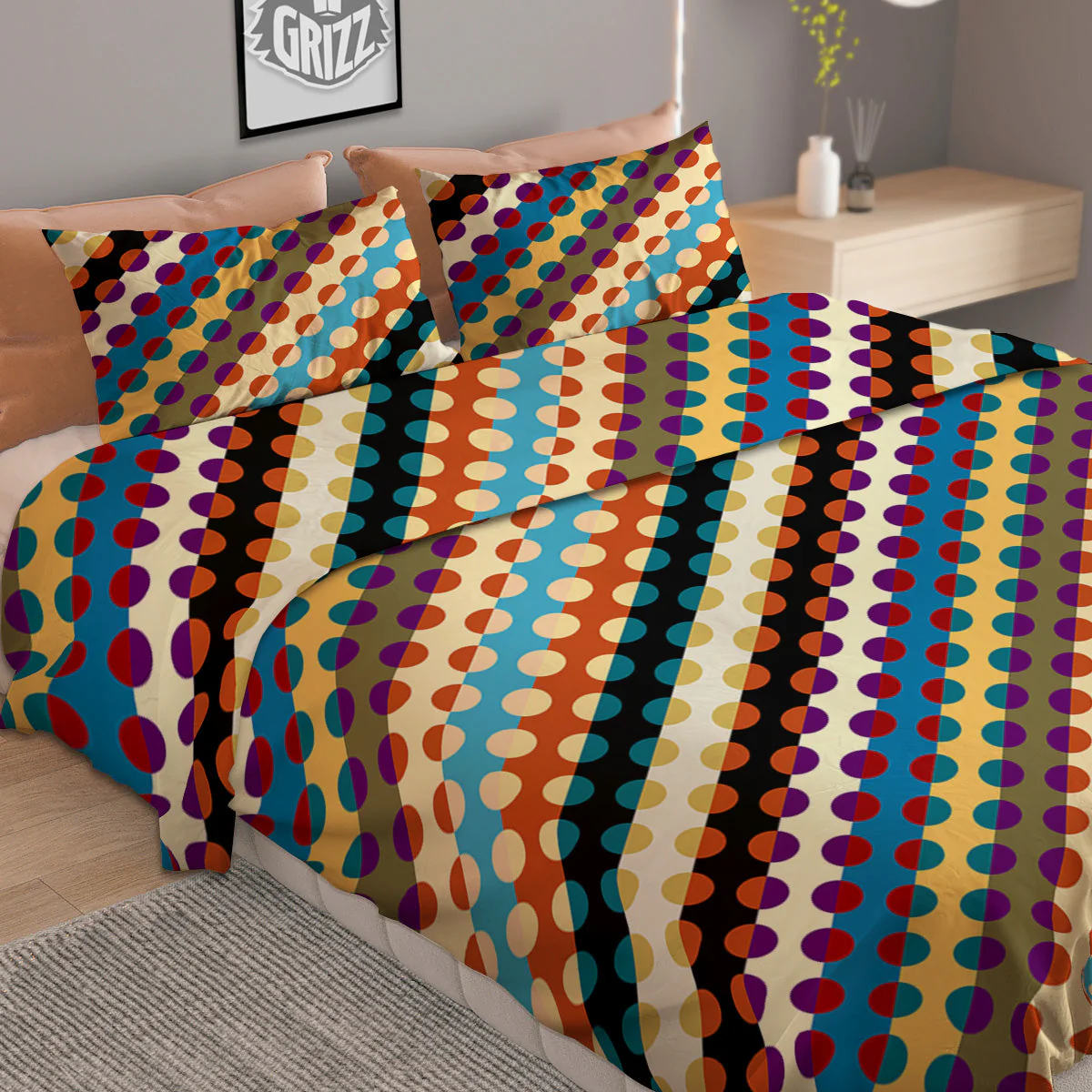 Classic Stripe Polka Dot Print Pattern Duvet Cover Bedding Set - Image 2
