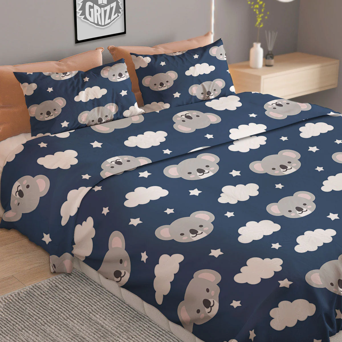 Cloud And Koala Bear Print Pattern Duvet Cover Bedding Set - Image 2