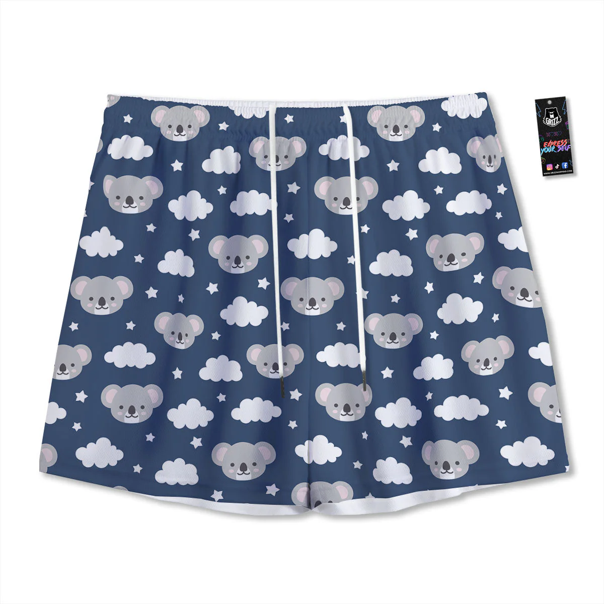 Cloud And Koala Bear Print Pattern Mesh Shorts