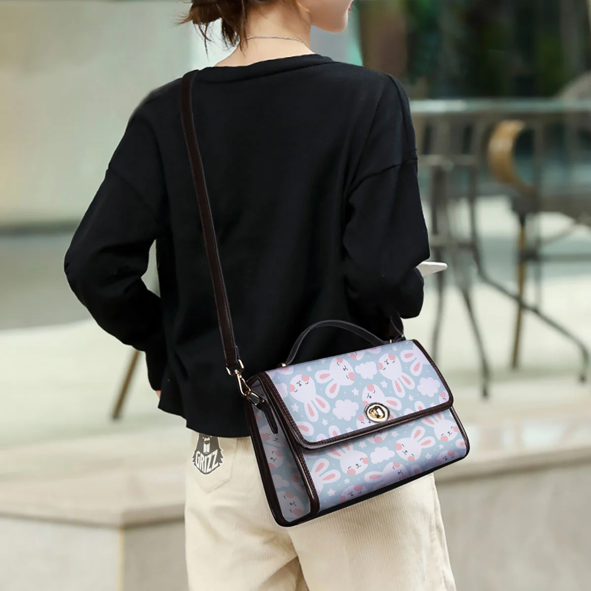 Cloud And Rabbit Print Pattern Women's Satchel Bag - Image 3