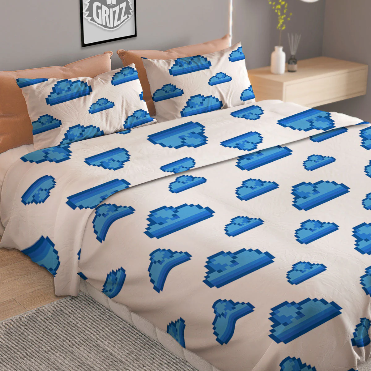 Cloud Pixel Print Pattern Duvet Cover Bedding Set - Image 2