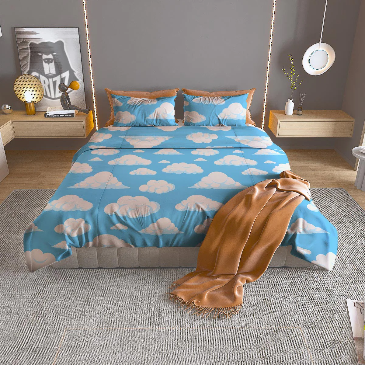 Cloud Sky Print Pattern Duvet Cover Bedding Set