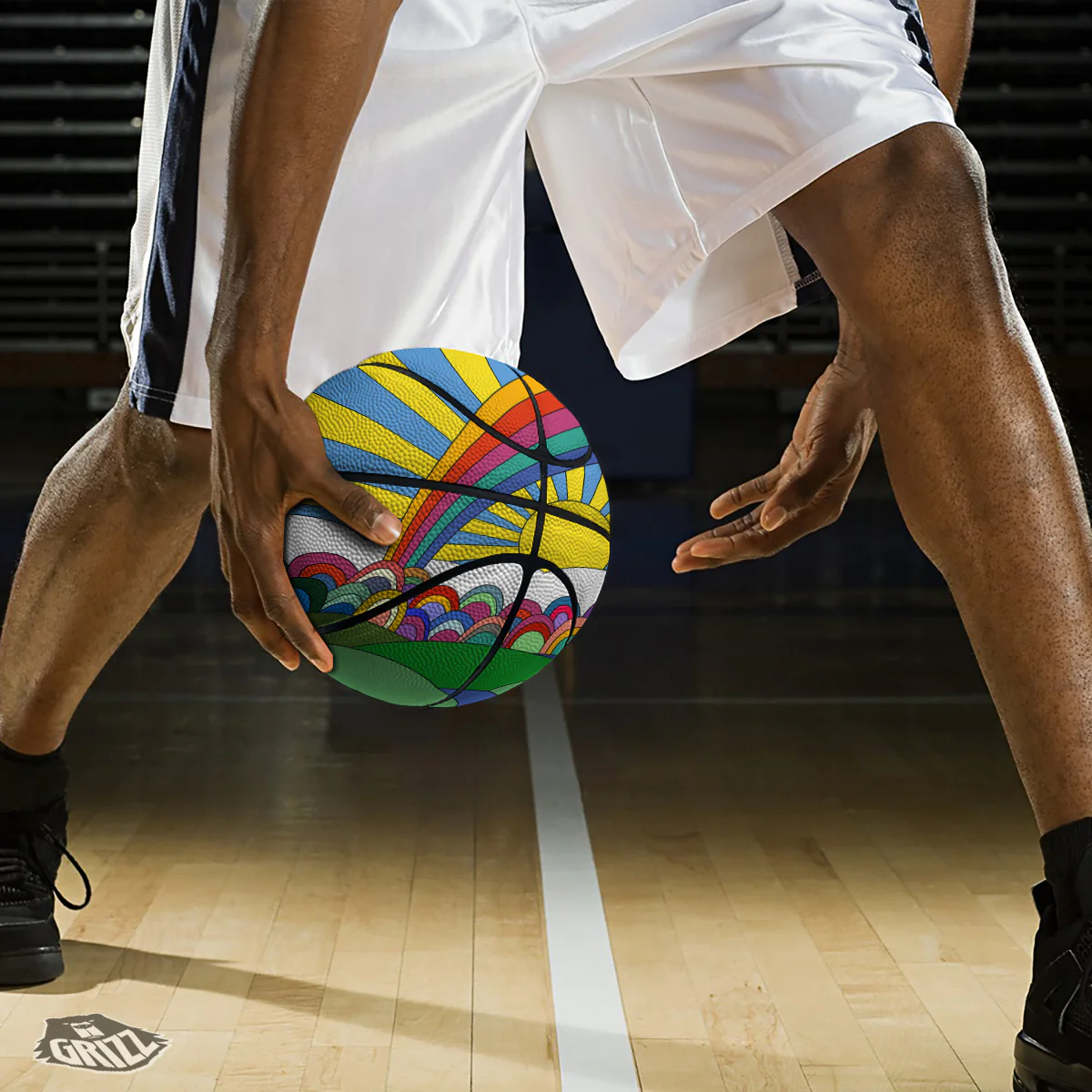 Clouds Rainbows Hippie Art Print Basketball - Image 3