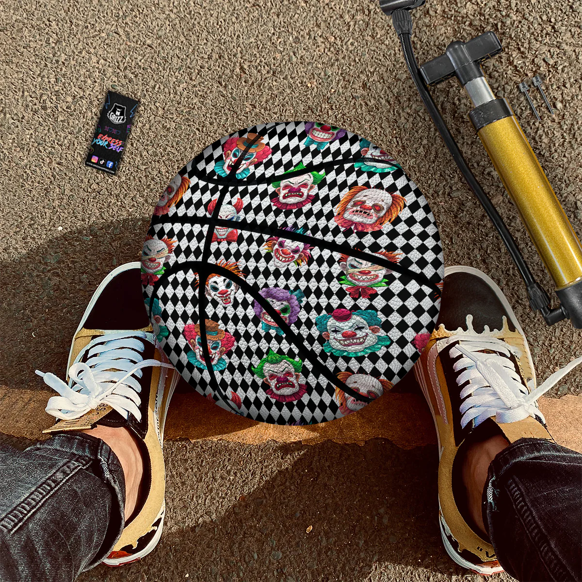 Clown Faces And Harlequin Black Print Pattern Basketball - Image 2