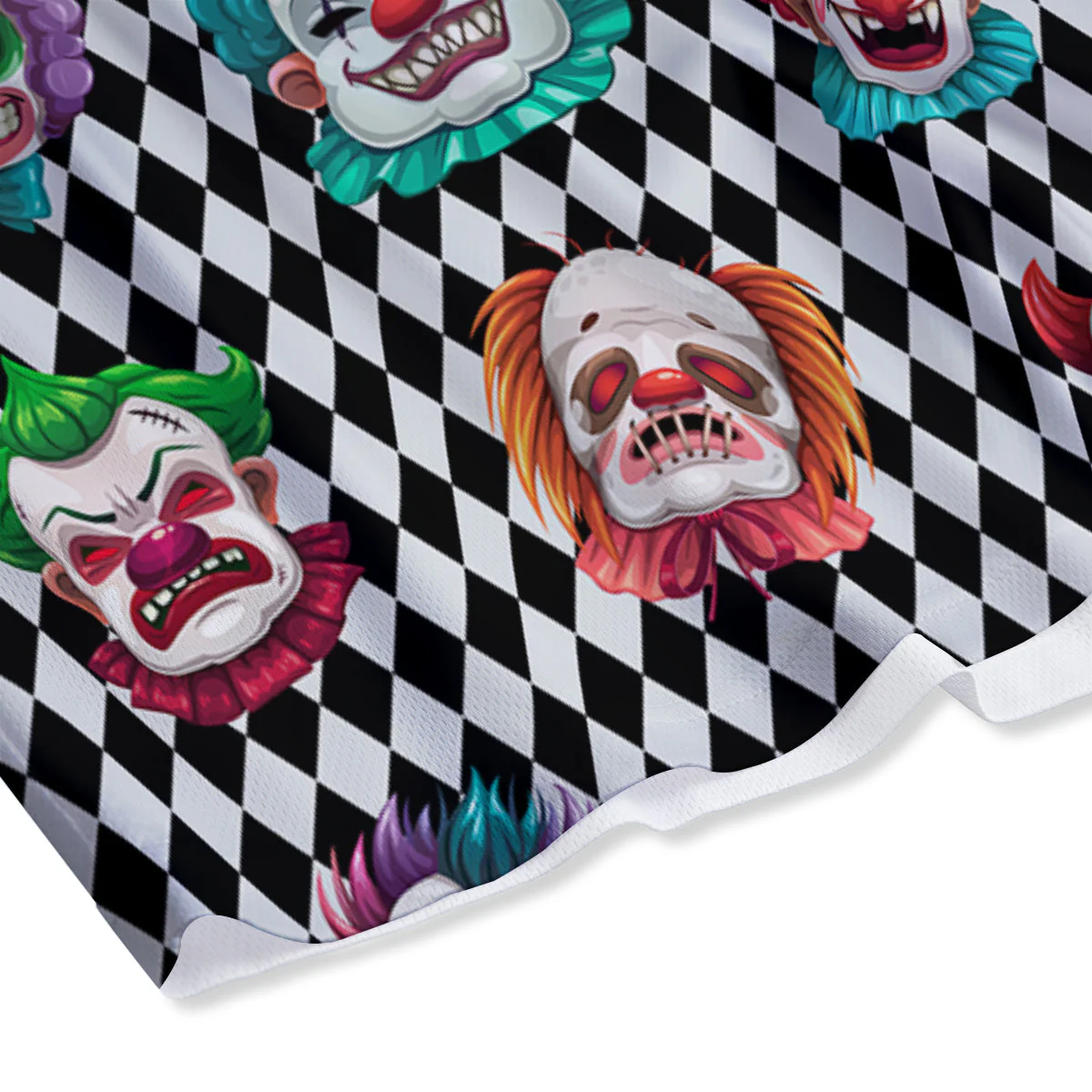 Clown Faces And Harlequin Black Print Pattern Mesh Shorts - Image 4