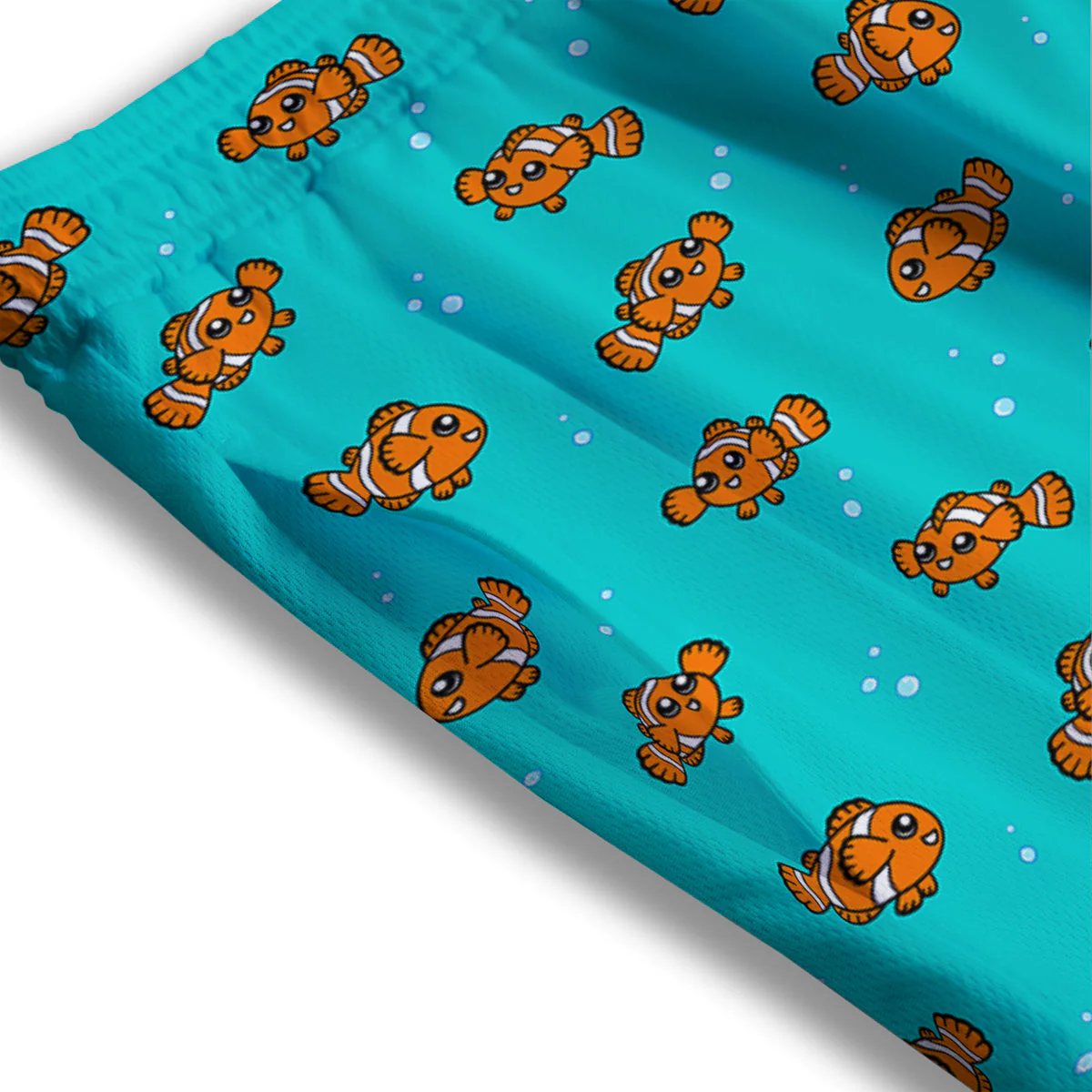 Clownfish Cute Watercolor Blue Print Pattern Mesh Shorts - Image 3