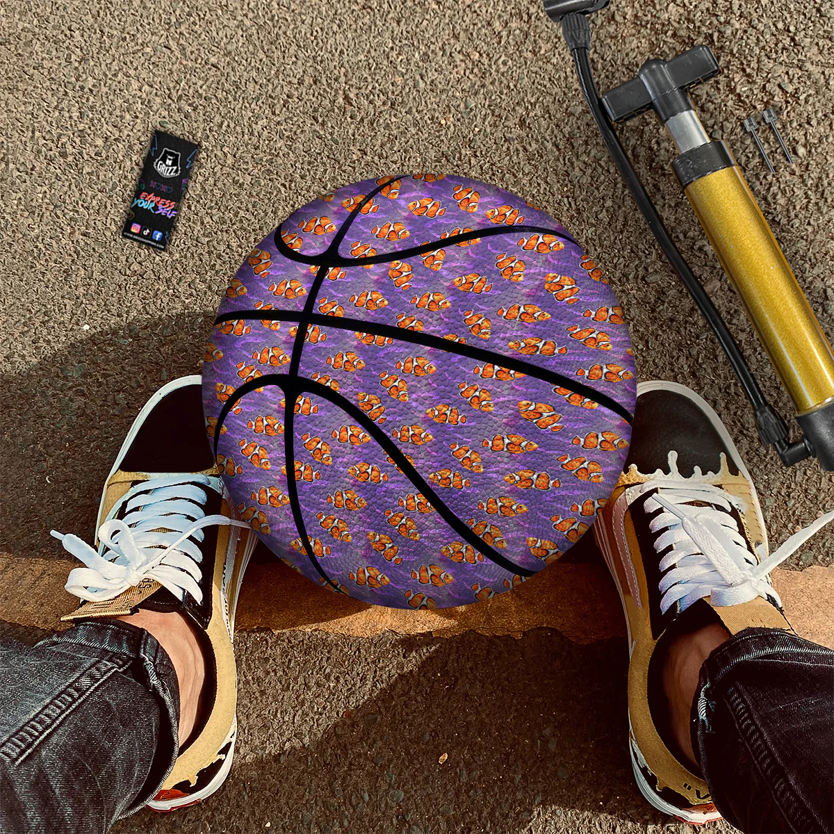 Clownfish Watercolor Purple Print Pattern Basketball - Image 2