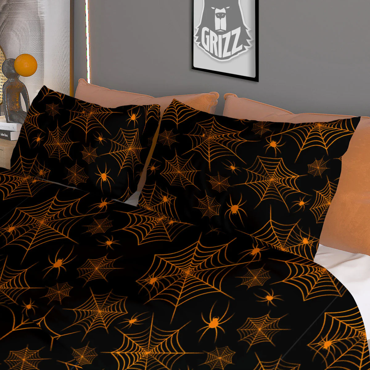 Cobweb Halloween Print Pattern Duvet Cover Bedding Set - Image 3
